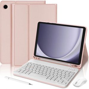 Coque Clavier pour Samsung Galaxy Tab A9 / A11 - Cuir PU Rose avec Clavier + Souris Sans Fil + Stylet - Neuf