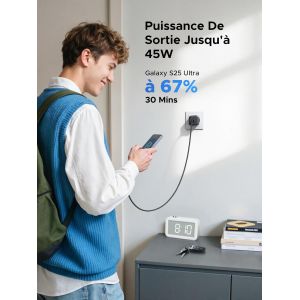 45w Chargeur Usb C Rapide Portable Ganinfinity Tech Pps Compatible Avec Galaxy S25 Ultra S25+ S24 S23 S22 Note10+ A16 Iphone 16 Plus Pro Max 15 14 13 12 Pixel 9 Pro Xl 8 Ipad Macbook Air - Neuf