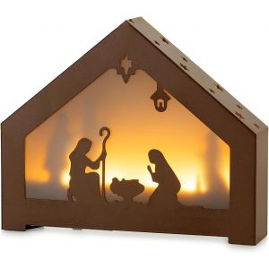 Sc&egrave;ne de Nativit&eacute; LED: Cr&egrave;che de No&euml;l Illumin&eacute;e - D&eacute;coration de Mangeoire M&eacute;tallique Pr&eacute;-&eacute;clair&eacute;e pour Chemin&eacute;e Rebord de Fen&ecirc;tre Table Basse - Neuf