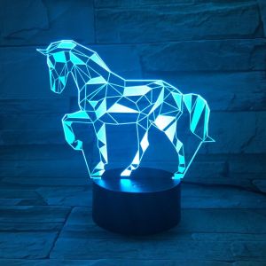 Sysis 3d Lampe Illusion Optique Led Veilleuse, Optiques Illusions Lampe De Nuit 7 Couleurs Tactile Lampe De Chevet Chambre Table Art D&eacute;co Enfant Lumi&egrave;re De Nuit Avec C&acirc;ble Usb, Cheval - Neuf
