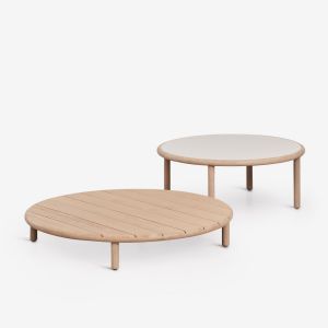 Set de 2 tables basses rondes en bois d'acacia Olivia Marron Acacia Clair - Blanc Gardenia Acacia Marron Clair - Neuf