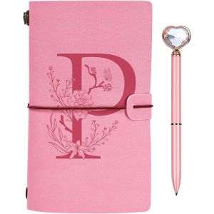 Personnalisé Journal Intime Cadeau,Initiale Carnet de Notes en PU Cuir,Carnet de Voyage Vierge avec Stylo Diamant Coeur,Noel Anniversaire Cadeaux pour Femmes Maman Fille Soeur Meilleure Amie P - Neuf