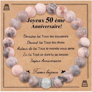 Eryi-Cadeau 30 40 50 60 70 Ans Femme - Cadeau Anniversaire Femme, Cadeau Femme Original Utile, Cadeau Noel Femme, Bracelet Pierre Naturelle Femme Cadeau Pour Maman S?ur Amie Collègues Rose - Neuf