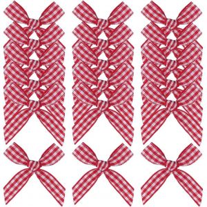 Kal-Lot De 100 Noeuds En Ruban Vichy De 4,5 Cm - Mini Noeuds De No&euml;l &Agrave; Carreaux - Petits Noeuds Pour Scrapbooking - Noeuds D&eacute;coratifs Pour No&euml;l, F&ecirc;te Pr&eacute;natale - Rouge - Neuf