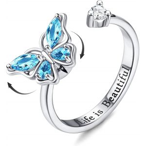 Kahfl-Bague Argent 925 Pour Femme Filles Ouvert Ajustable Fidget Anxiety Ring De Tournesol Réglable Vous Êtes Mon Bague De Soleil Zirconia Fleur Papillon Lune Étoile Rose Spinner Bague Bijoux - Neuf