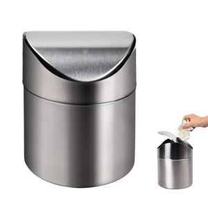 Poubelle de Table Mini Petite en Acier Inoxydable avec Couvercle,Poubelle de Table Compacte,Poubelle de Cuisine Miniature,16 x 12 cm - Neuf