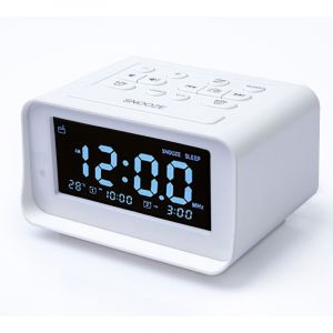 Radio-r&eacute;veil num&eacute;rique avec double chargeur USB pour chambre &agrave; coucher, volume d'alarme et luminosit&eacute; r&eacute;glables (blanc) - Neuf