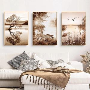 Eryi-Peinture D'art Moderne - Style Bohème - Beige - Plante - Fleur - Décoration Naturelle - Affiche, Fond De Salon - Impression Murale - Sans Cadre - A 1,30 X 40 Cm X 3 - Neuf