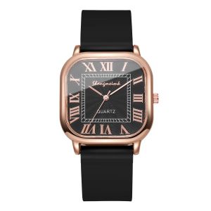 Mode carr&eacute; femmes montres d&eacute;contract&eacute; bracelet en Silicone Roma cadran Quartz montre-bracelet pour horloge Reloj Mujer Black - Neuf