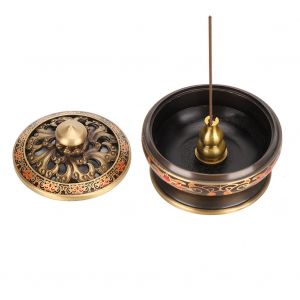 Porte-encens en bois de santal emaille style retro Lotus de 2,5 pouces, ornements de bureau - Neuf