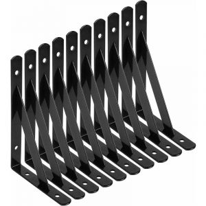 Support d'étagère murale (noir), 12 supports triangulaires en acier à 90 degrés, support d'étagère 150mm x 95mm, support avec 48 vis (24 longues/courtes) et 24 boulons - Neuf