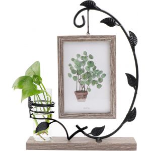 FCHHK-Cadre photo en bois 10x15cm avec vase et support en métal Cadre photo double en verre personnalisé Cadre vintage en bois Cadeau photo personnalisé pour Noël mariage famille Idée cadeau, Gris - Neuf