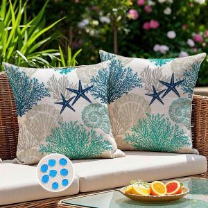 Cauc-Housses De Coussin D'extérieur Résistantes Aux Intempéries Coussins De Jardin Imperméables Etoiles De Mer Algues 45 X 45 Cm Turquoise Décoratives Pour Lit De Patio Chaise Balcon Lot De 2 - Neuf