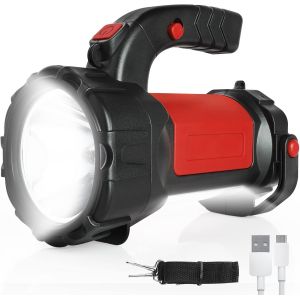 Cmwx-Projecteur Rechargeable, 6000 Lumens Lampe De Poche Led, 6 Modes Lumineux Grande Lampe De Poche, Projecteur Étanche Pour Camping Extérieur Urgence Rouge - Neuf