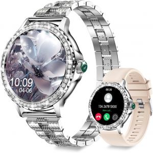 Montre Connect&eacute;e Femme, 1.3"" Hd Smartwatch Avec Appel Bluetooth, 120+ Modes Sportifs, Sant&eacute; Au F&eacute;minin, Sommeil, Fr&eacute;quence Cardiaque, Spo2, &Eacute;tanche Ip68 Montre Intelligente Pour Android Ios, Argent - Neuf