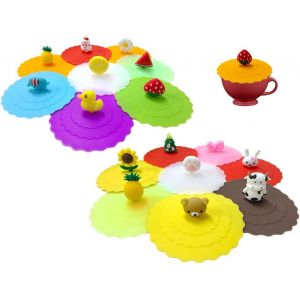 Jexnovashop-16 Pi&egrave;ces Couvercle De Tasse En Silicone R&eacute;utilisables Anti Poussi&egrave;re,Couvercles De Tasse De Qualit&eacute; Alimentaire,Couvercles De Tasse De Dessin Anim&eacute; Mignon, Pour Tasses &Agrave; Caf&eacute;,Verres &Agrave; Vi - Neuf