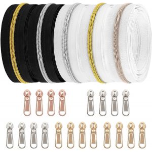 Mevronisshop-10 M Fermeture &Eacute;clair Sans Fin Au M&egrave;tre Fermeture &Eacute;clair Zip Noir Et Blanc 6mm Spirale + 20 Fermetures &Eacute;clair Non Verrouillables (Or Rose, Argent Et Dents En Or) - Neuf