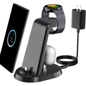 Eryi-Chargeur Induction Samsung 3 En 1, Chargeur Sans Fil Pour Galaxy S25 Ultra/S25+/S25/S24 Ultra/Z Fold/Z Flip/S23 Watch7/Ultra/6/6 Classic/5 Pro Buds3 Pro - Chambre Bureau Salon - Noir - Neuf