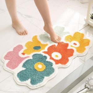 Bain Floral Tapis Super Absorbant Épais Microfibre Non-Slip Lavable En Machine Shaggy Tapis De Bain Pour Salle De Bain Chambre À Coucher Salle De Séjour (61 X 40 Cm, Orange) - Neuf