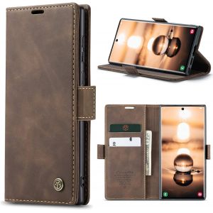 Case For Samsung Galaxy S23 Ultra 5G Premium Leather Protective Pouch Wallet Flip Case Magnetic Case Cover For Samsung Galaxy S23 Ultra, Coffee - Neuf