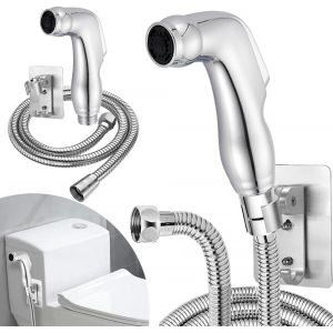 KAL-®Douchette Wc,Complet Avec Pommeau De Douche, Tuyau De Douche De 1,5 Mètre Et Support De Pommeau De Douche. Douchette Toilette Wc,Kit Douchette Wc,Flexible Wc,Kit Hygiene Wc,Argent - Neuf