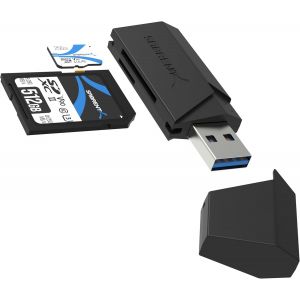 Lecteur de Carte Mémoire, SD/Micro SD à USB 3.2 Adaptateur Double Slot pour Cartes MMC, TF, SDXC, SDHC ,Micro SDHC, Micro SDXC, UHS-I, 5Gbps Transfert Rapide, Accès Simultané à 2 Cartes (CR-UMSS) - Neuf