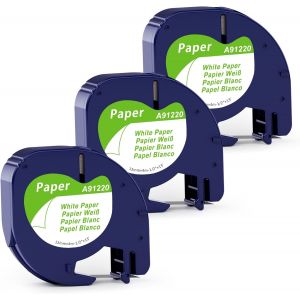 Compatible avec LetraTag Paper Rubans Papier White Ruban 12mmx4 m 91200 S0721510 Compatible avec Recharge Letra Tag Etiquette LT-100H LT-100T 2000 XR XM QX50 Plus,Noir sur Blanc - Neuf