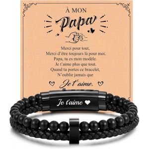 Eryi-Cadeau Papa Bracelet Cuir Homme - Fermoir Gravée Je T'aime, Idée Cadeau Pour Hommes Papa, Grand Pere, Copain, Mari Fête Des Pères Anniversaire - Neuf