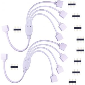 2pcs C&acirc;ble Diviseur 1 &Agrave; 4 Bande Led Rgbw C&acirc;ble S&eacute;parateur Ruban Led R&eacute;partiteur Dc &Agrave; 4 Voies 1 To 4 Led Splitter Cable 5 Broches Rallonge Pour Smd 5050 Rgbw Led Strip -30cm, Blanc - Neuf