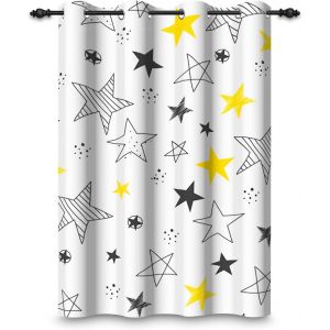 Kalanka-117x175cm Rideau &Agrave; ?illets Motif Dessin Anim&eacute; Pour Chambre D'enfant Jaune Blanc &Eacute;toile Rideaux Occultants &Agrave; ?illets Pour Fen&ecirc;tre Chambre De B&eacute;b&eacute; Gar&ccedil;on Salle De Jeux Salon,1 Panneau Simple - Neuf