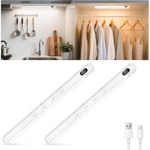 Subzonal-Lampe De Placard Sous Meuble,Sans Fil Mouvement Detecteur Lumiere,Eclairage Led Rechargeable Interieur Placard,3 Modes De Couleur Dimmable Pour Armoire Cuisine Placard Escalier(2 Pack) - Neuf