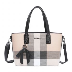 Sac Cabas pour Femme Édition Mini Jolie Motif Écossais avec Bandoulière Gallantry Taupe - Neuf