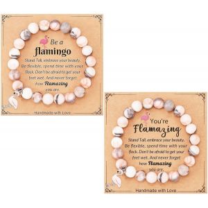 Meimie-2 Pièces Bracelets De Perles Pendentif Flamant Rose Et 2 Cartes,Bracelet Simple,Bracelet Femme,Bracelet Cadeau,Bracelet Amitié - Neuf