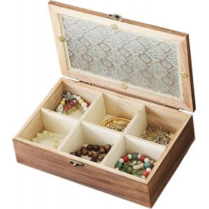 Boîte De Rangement À Bijoux En Bois - Mini Boîte À Bijoux Vintage - Boîte À Bijoux Pour Femme - Peut Contenir Des Colliers, Des Boucles D'oreilles Et Des Bagues (24 X 16 Cm) - Neuf