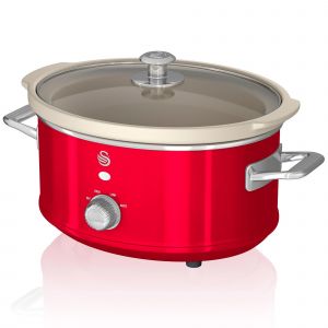 Retro Mijoteuse 3,5L Poêle Amovible en Céramique Antiadhésive, Vintage, 200W, Rouge, SWAN, SF17021RNEU - Neuf