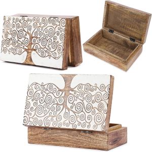 Bo&icirc;te De Rangement D&eacute;corative En Bois Fabriqu&eacute;e &Agrave; La Main Pour Bijoux Motif Celtique Blanc Multifonction Coffre Au Tr&eacute;sor Organisateur Voyage Souvenir Porte Bijoux Montres Cadeaux 8x5 Pouces - Neuf