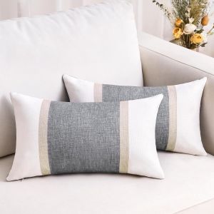 ERYI-Lot De 2 Housse De Coussin Gris 30X50 Housses De Coussin En Coton Et Lin Patchwork Décoratives Taie D'Oreiller Souple Pour Décoration Intérieure Canapé Chambre À Coucher - Neuf