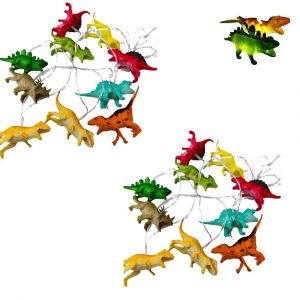 Lot De 2 Guirlandes Lumineuses Dinosaures &Agrave; 10 Led, Fonctionnant &Agrave; Piles, Pour D&eacute;corer La Chambre D'enfants Et Les F&ecirc;tes De No&euml;l. - Neuf