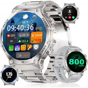 Montre Connect&eacute;e Homme,1,75'' Smartwatch Avec 800Mah/Torche Led/Appel Bluetooth,114 Sportifs Montre Sport Avec Moniteur Sommeil/Cardiofrequencemetre - Neuf