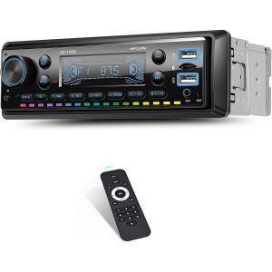 Autoradio Bluetooth 1DIN, Lecteur multim&eacute;dia Simple DIN avec Radio FM, Lecteur MP3 Bluetooth sans Fil, Musique/Appel, USB/AUX/Carte TF, Bouton Lumineux 7 Couleurs, t&eacute;l&eacute;commande - Neuf