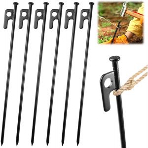 Eryi-6 Pcs Piquets De Tente En Acier, Piquet De Camping 30 Cm, Piquets De Tente Robustes, Sardine Pour Tente, Piquets En Acier En Metal Pour Jardin Camping Sol Dur, Piquet De Camping Et L'extérieur, - Neuf