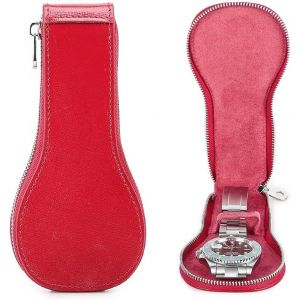 Kal-1 Étui De Montre En Cuir Saffiano Véritable - Boîte De Rangement Pour 1 Montre - Portable - Fermeture Éclair - Organiseur De Protection (Rouge) - Neuf