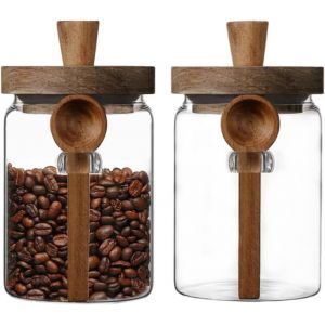 Cmws-Lot De 2 Bocaux En Verre Avec Couvercles Et Cuillères En Bois De 575,5 G Pour Café, Thé, Céréales, Épices Et Mise En Conserve, Bocaux Mason Avec 28 Étiquettes (575,5 G) - Neuf