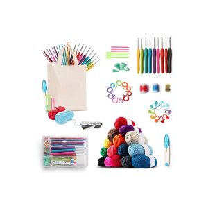 Kit De Crochet Pour D&eacute;butants Comprenant Crochets, Pelotes De Laine, Aiguilles, Organiseur, Ciseaux Et Sac De Transport. - Neuf