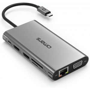 Adaptateur USB C Hub 11-en-1, Triple Affichage(Dual HDMI 4K&VGA), Dock Station avec RJ45 1Gbps LAN, 4xUSB, Lecteur de Carte SD/Micro SD, Port d'alimentation Type C 100W PD pour MacBook Pro Air - Neuf