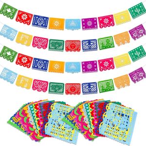 4pcs Mexicain Fiesta Party Feutre Bannière Suspendue Cinco de Mayo Papel Picado Fiesta Bannière Dia De Los Muertos Jour des Morts Fiesta Bannière Cino de Mayo Décorations de Fête - Neuf