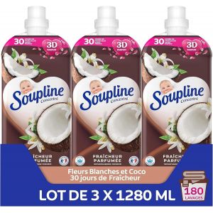 Adoucissant Linge Concentr&eacute; Senteur Fleurs Blanches & Notes de Noix de Coco, Assouplissant Linge Formule Am&eacute;lior&eacute;e pour Plus de Parfum*,Assouplissant Textile Liquide, Lot de 3x1,28L - Neuf