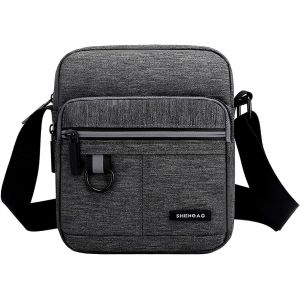 TRAHOO-Sacs Bandouli&egrave;re Homme Petit Imperm&eacute;able Canvas Sacoche Sac Port&eacute; &eacute;paule Avec Bande R&eacute;fl&eacute;chissante de S&eacute;curit&eacute; pour Le Travail Loisirs Vacances (gris1) - Neuf
