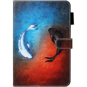 Bumper Compatible avec Samsung Tab A 2019 8 T290/T295 Animaux Coque en Cuir PU et Silicone Souple Portefeuille Fille Etui Rabat Clapet Motif Poisson Noir Blanc Flip Support Fonction Rigide - Neuf