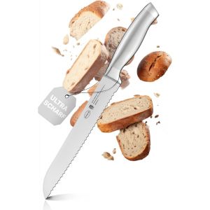 Mevronisshop-Basic Line Couteau &Agrave; Pain, Couteau De Cuisine Haut De Gamme Pour Couper Pain, Petit Pain Et Baguette, Acier Sp&eacute;cial Pour Lames, Acier Inoxydable 18/10, Manche Ergonomique - Neuf